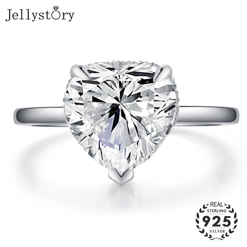 Jellystory класса люкс S925 серебро кольца с подвеской 4ct сердце shape форме благодаря чему