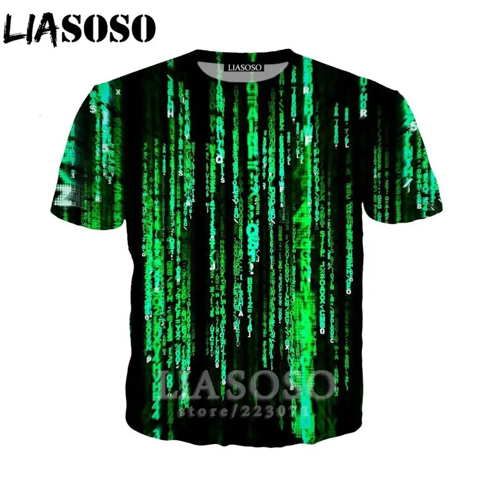 

LIASOSO 3D Print Matrix T Shirt Men Funny Short Sleeve Anime Tshirt Harajuku Men's T-shirts Virtual Numbers Unisex Clothing D012