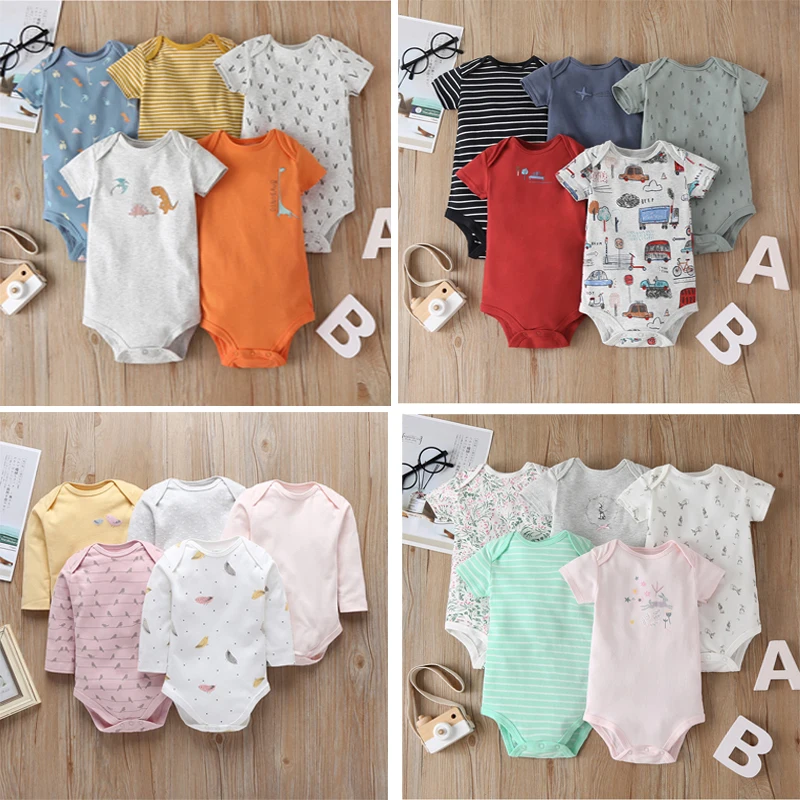 baby boy girl short sleeve romper new born clothes 2020 summer unisex newborn costume 5pcs/pack clothing set cotton 6-24M