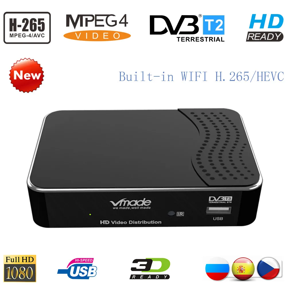 

Vmade New Digital Terrestrial Receiver DVB T2 H.265 / HEVC Built-in WIFI Support AC3 Audio MPEG4 DVB-T2 TV Tuner Hot Sale Europe