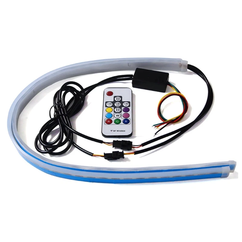 

2Pcs Car Sequential Flowing RGB Daytime Running Light DRL Remote LED Light Strip