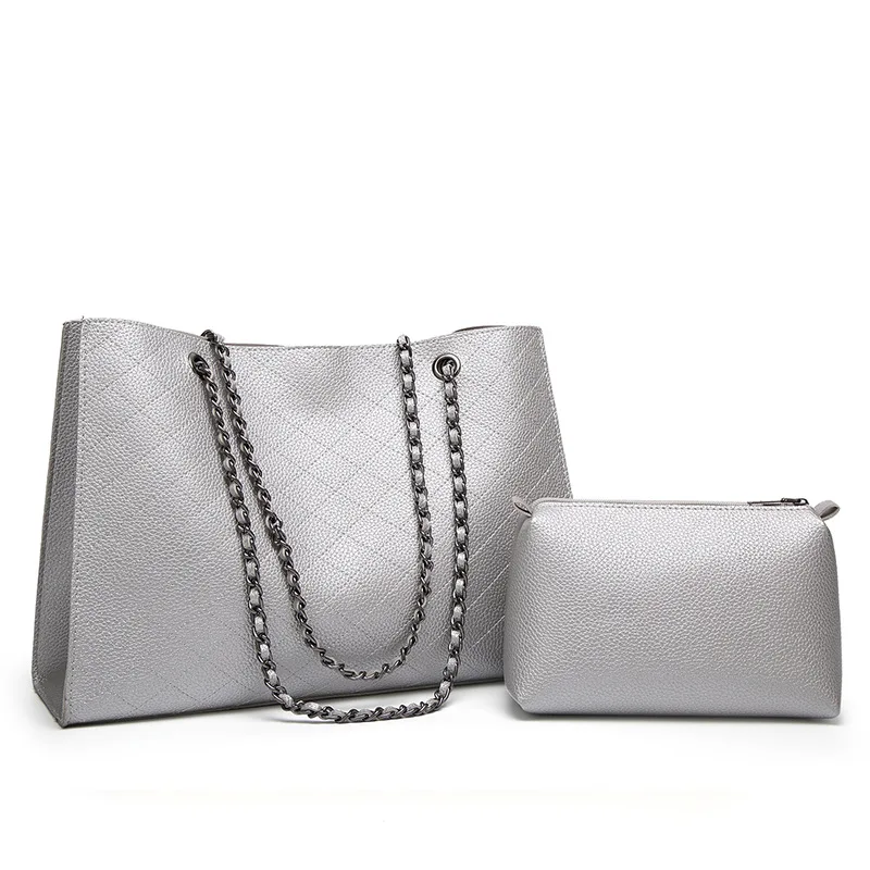 Модитин Большая вместительная ручная сумка для женщин Красивая ромбовидная решетка сумки-тоут классическая сумка с ремешком на цепочке сумки через плечо для покупок - Цвет: silver