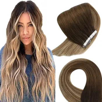 

VeSunny Tape in Hair Extensions Human Hair Blonde Skin Weft Seamless Brown Tape on Hair 50g Balayage Color #4/6/22