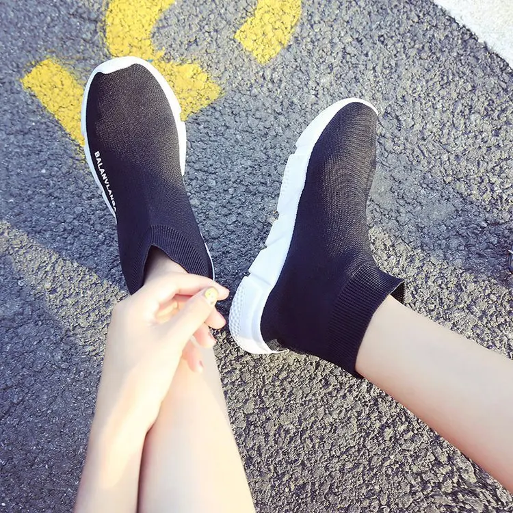 

Elasticity wa zi xie Korean-style Thick Bottomed Sports WOMEN'S Casual Shoes Spring 2019 New Style Black And White with Pattern