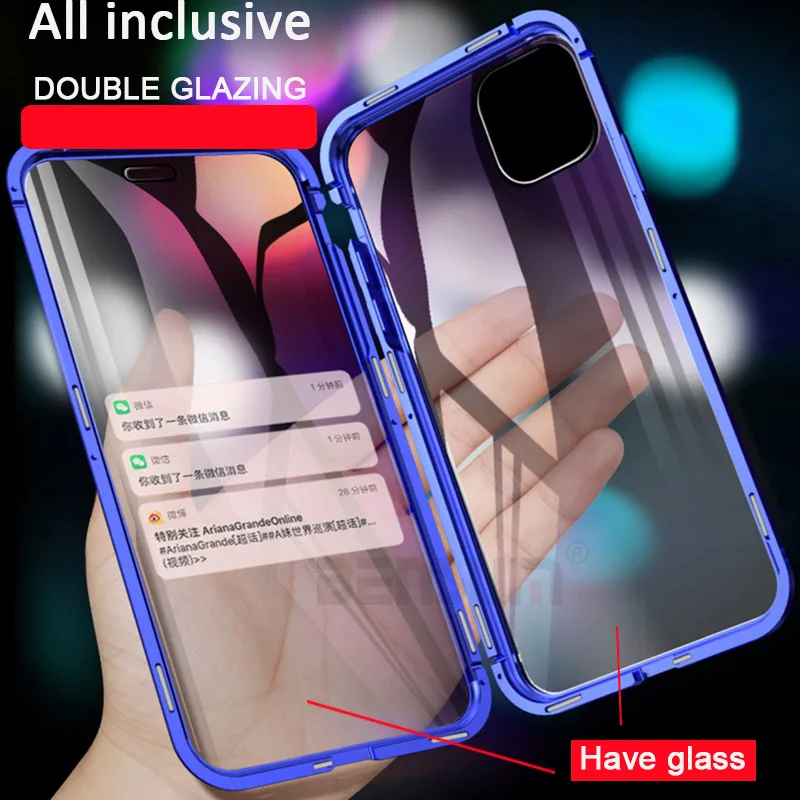 Blue Clear Магнитный адсорбционный металлический чехол для телефона для iPhone 7, 8, 6, 6S Plus, двухсторонний стеклянный Магнитный чехол для iPhone 11 X XS Pro, чехол для MAX XR - Цвет: Blue Clear
