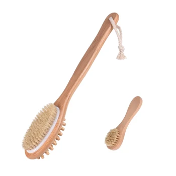 

2Pcs / Set Double-Sided Bath Body Brush Natural Bristles Long Handled Shower Back Scrubber Brush
