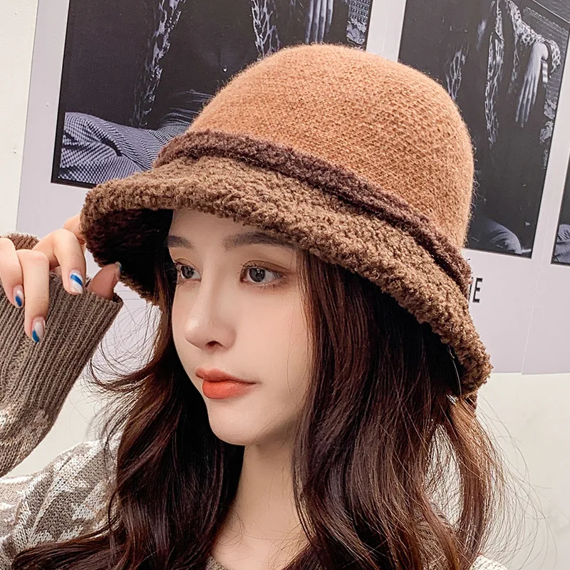 

Sparsil Women Letter Knitted Bucket Hats Autumn Winter Outdoor Warm Foldable Panama Caps Lace Up Dome Fashion Wool Basin Hat