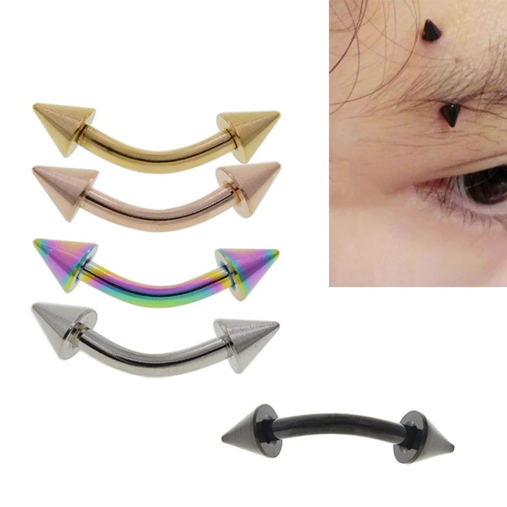 

men's earrings eyebrows Anodized Colorful Curved Barbell Double Spike End Eyebrow Piercing Ring Banana Barbell Fashion Jewelry