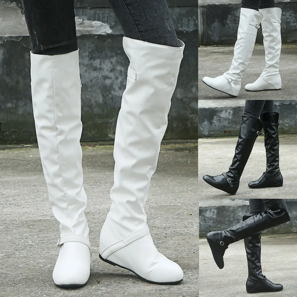 Сапоги до колена в стиле панк; Женские ботинки в готическом стиле с пряжкой на ремешке; сезон осень ; ботинки с шипами; зимняя Женская Ковбойская обувь в западном стиле;# G7