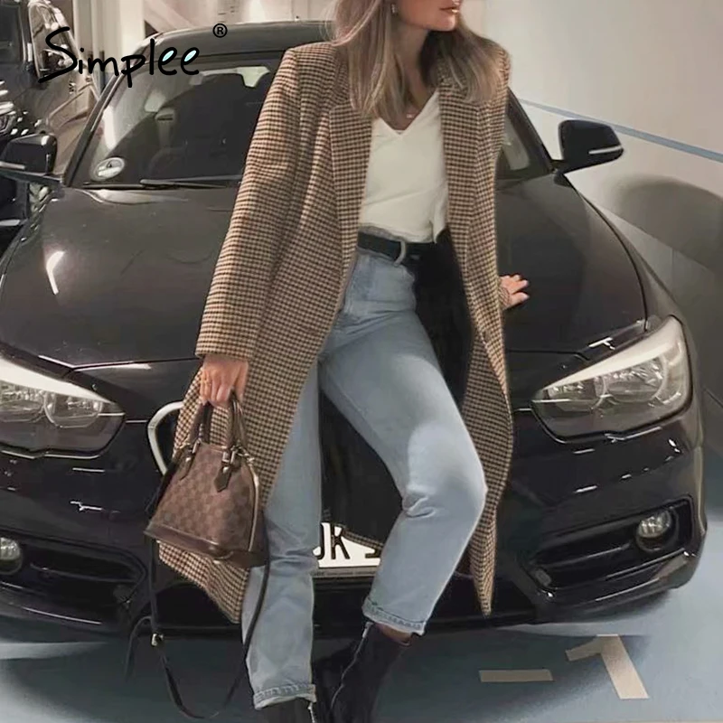 Женское твидовое пальто Simplee винтажное длинное из твида с длинными рукавами и