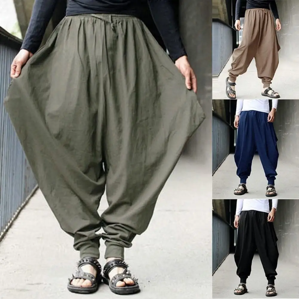 80% Hot Sales!!! Vintage Solid Color Loose Sports Harem Pants Wide Leg Elastic Band Long Trousers