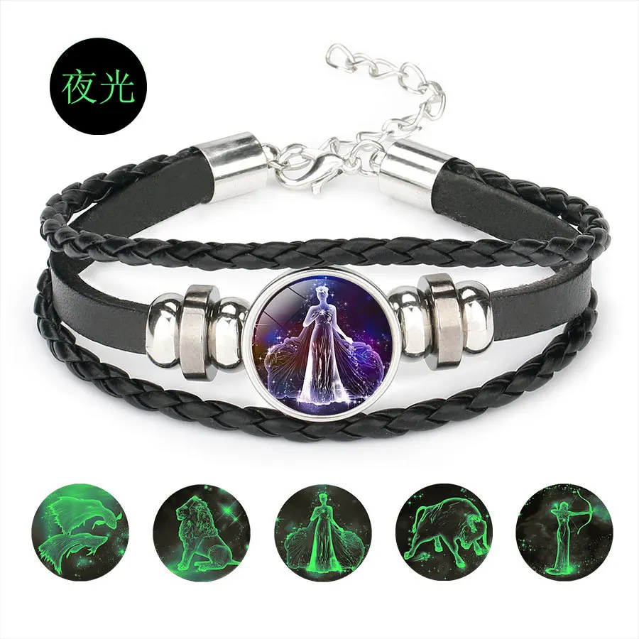  Brilliant Nightlight Twelve Constellations Fashion Personality Trend Bracelet Male and Female Couple Korean Birthday Gift Student Handstring
