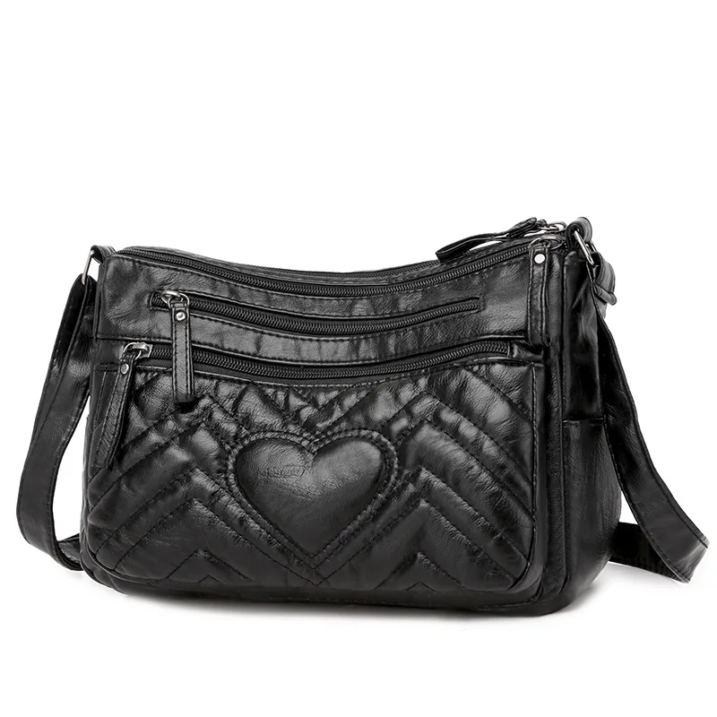 

New Style Shoulder Bag Washed Leather Soft Leather Shoulder Women's Bag Multi-Compartment Middle-aged Versatile Casual WOMEN'S B