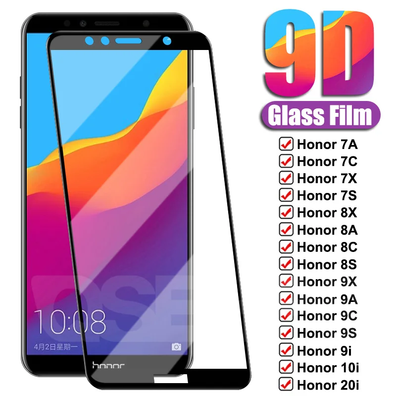 Закаленное защитное стекло 9D для Honor 9X Lite 9A 9C 9S 8X 8A 8C 8S 7A 7C 7X 7S 10i 20i | Мобильные