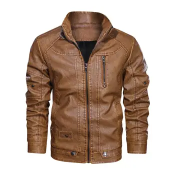 

Fashion Winter Leather Jacket Men Stand Collar Motorcycle Washed Retro Velour Leather Jacket European Size Mens Coats
