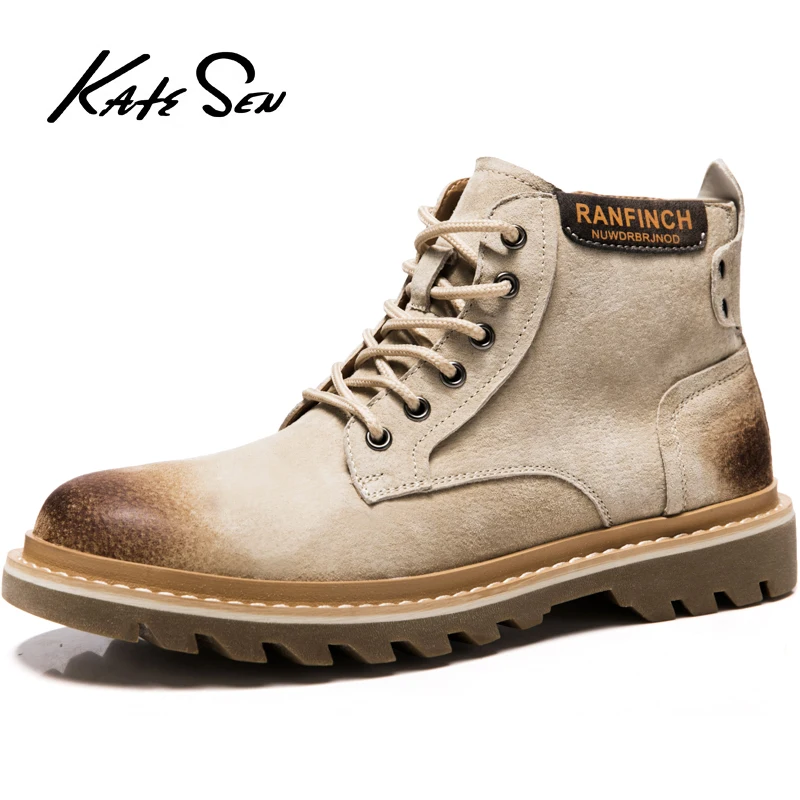 KATESEN Autumn Winter plush warm genuine leather men boots all season work shoes man ankle boot with fur black Outdoor boots KATESEN Autumn Winter plush warm genuine leather men boots all season work shoes man ankle boot with fur black Outdoor boots