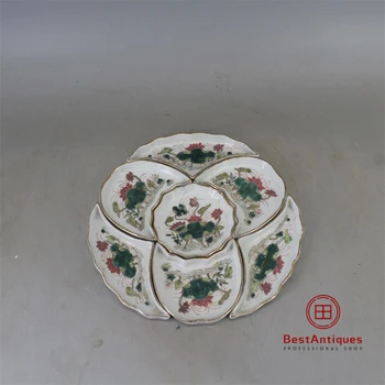 

Qing Pastel Hand Painting Lotus Pond Melon and Fruit Platter Antique Vase Decoration China Style Porcelain Collection Home Decor