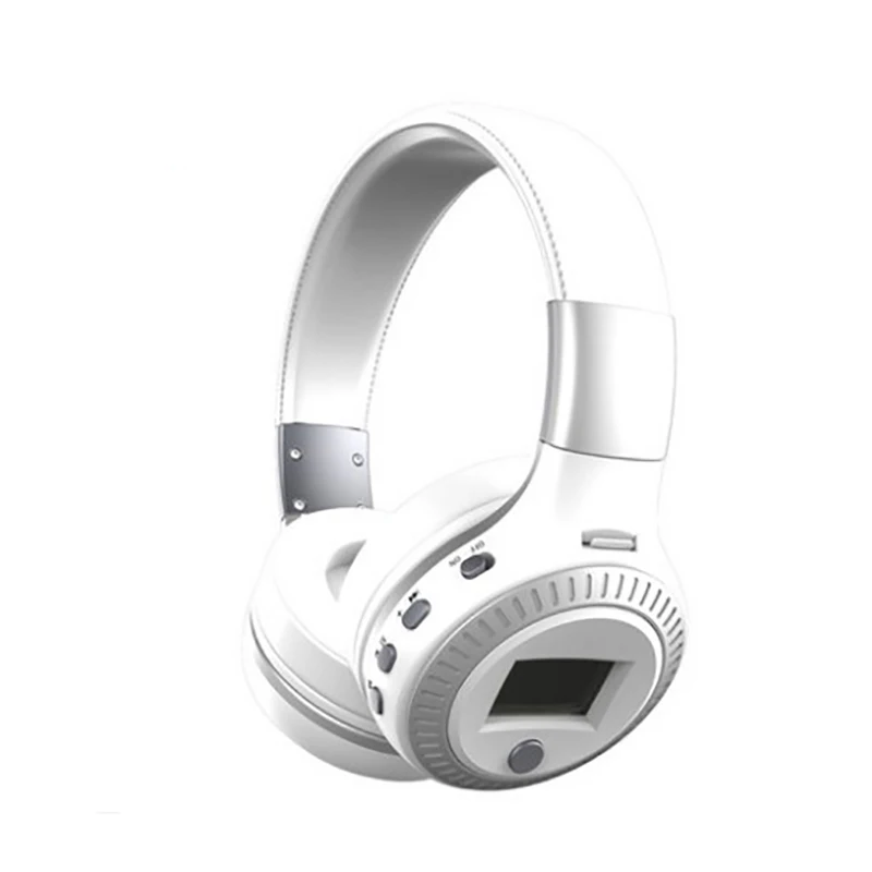 Беспроводные Bluetooth наушники стерео бас наушники с микрофоном FM радио TF карты воспроизведения ЖК-экран - Цвет: Whiter Silver