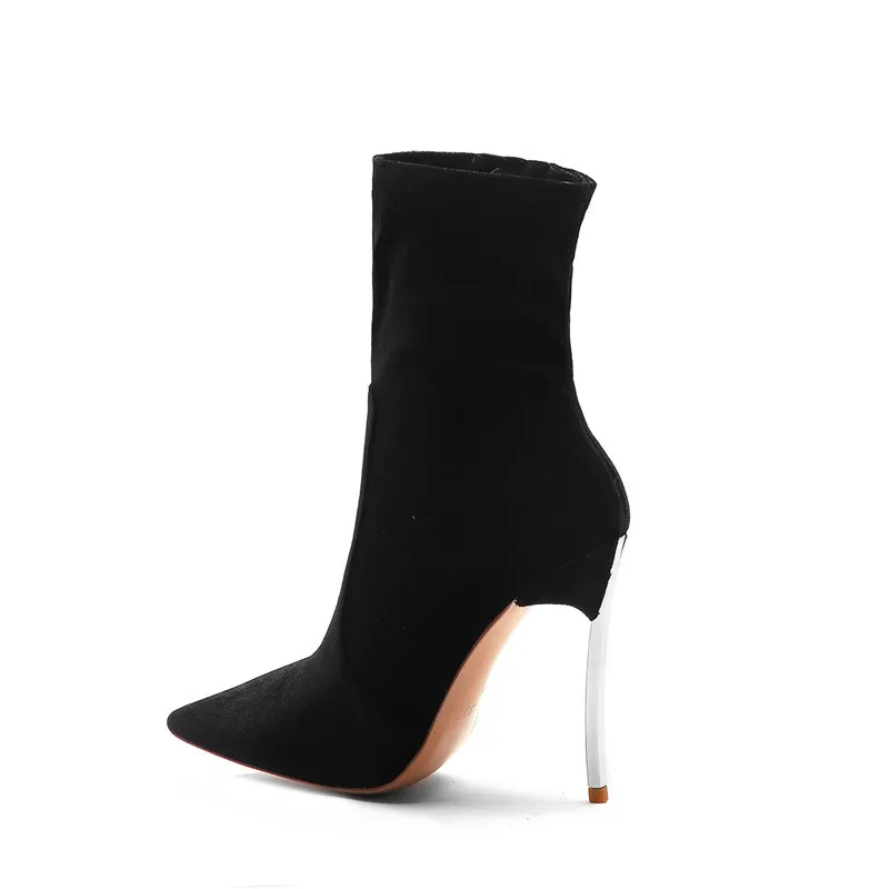 KATELVADI Plus Size 34-45 Ankle Boots Women 12.5CM High Heels Black Flock Zip Short Winter Ladies Party Boots K-559 KATELVADI Plus Size 34-45 Ankle Boots Women 12.5CM High Heels Black Flock Zip Short Winter Ladies Party Boots K-559