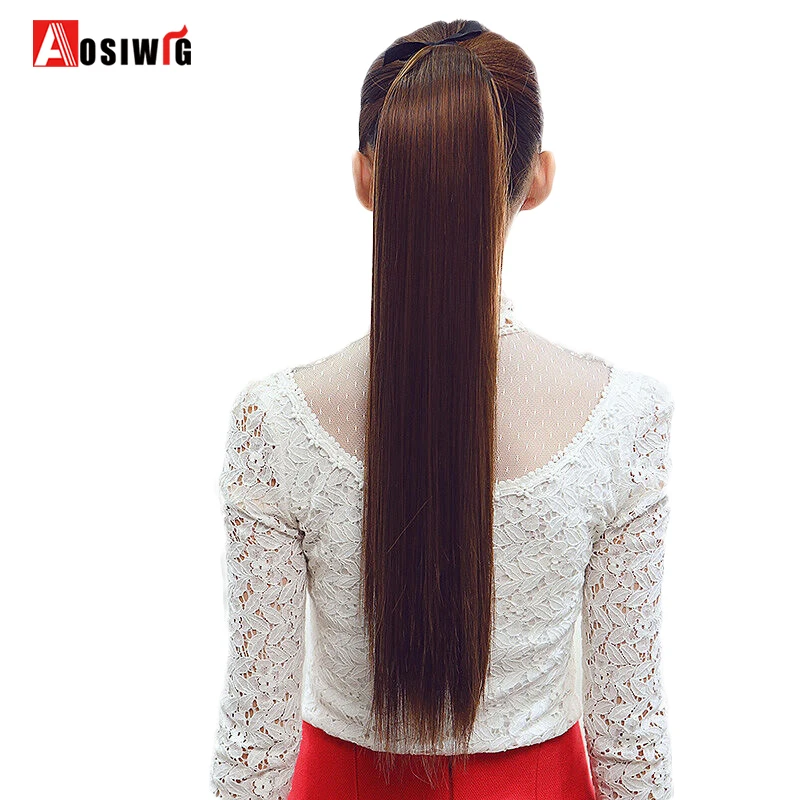 AOSIWIG 22 ''длинные прямые волосы клип в конский хвост шнурок конский хвост термостойкие синтетические накладные волосы для женщин