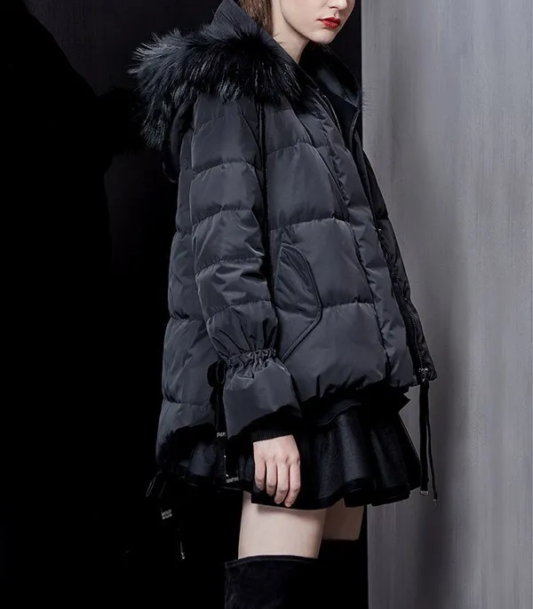 Осень стиль женское платье элегантный большой меховой воротник пуховик короткое пальто J1405602