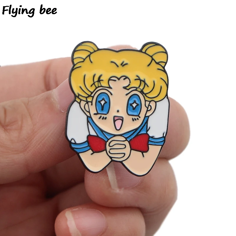 20 шт./лот Flyingbee Сейлор Мун Девушки Эмаль Булавка брошка мультфильм коллекция металлическая брошь значок для женщин мужчин подарки X0413