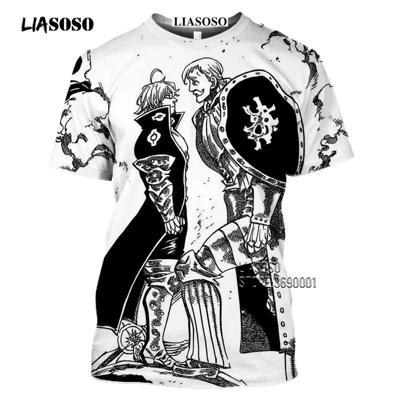 LIASOSO Anime The Seven Deadly Sins Men's T-shirt Japanese Meliodas Hawk Escanor Estarossa 3D Print Tshirt Summer Casual Shirt  (20)