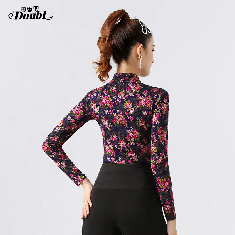 DOUBL Modern Dance Top Women's Long Sleeve Dance Social Dance National Standard Dance T Shirt Spring Printing Workout Traning