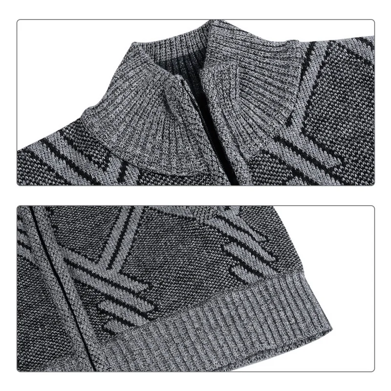 Mens Stand Collar Knitted Front Zip Sweater - Image 4