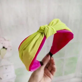 

Bohemian Women Girls Wide Headband Sweet Macaron Candy Hair Hoop Fluorescent Color Block Handmade Bowknot Summer Party Headwear