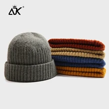 Мужская шапка, сезон осень-зима, модная шапка с манжетами, шляпа с лентами, чистая цветная шапочка, дышащие теплые шапочки, Короткие однотонные шапки с черепом