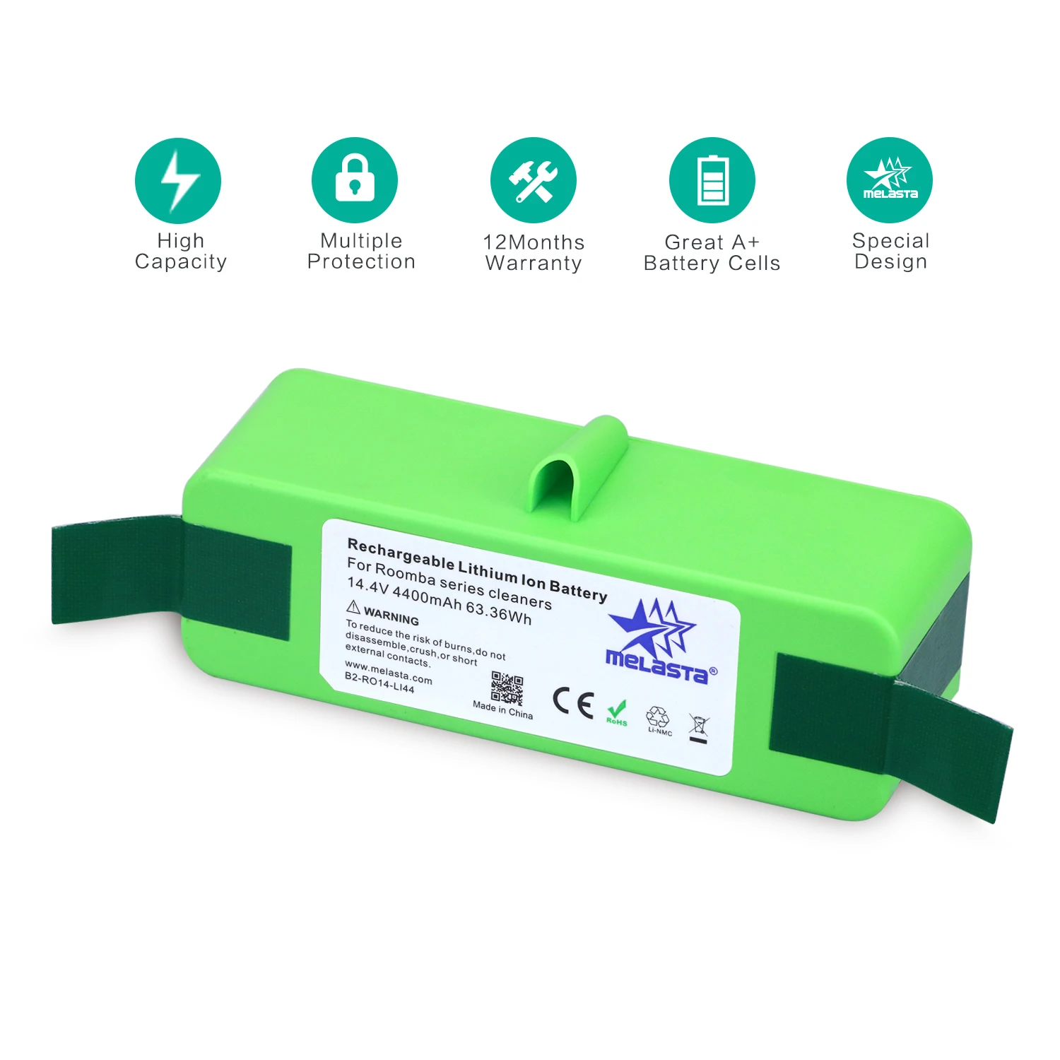 

4.4Ah 14.4V Li-ion Battery with Brand Cells for iRobot Roomba 500 600 700 800 Series 510 530 550 560 650 770 780 790 870 880 R3