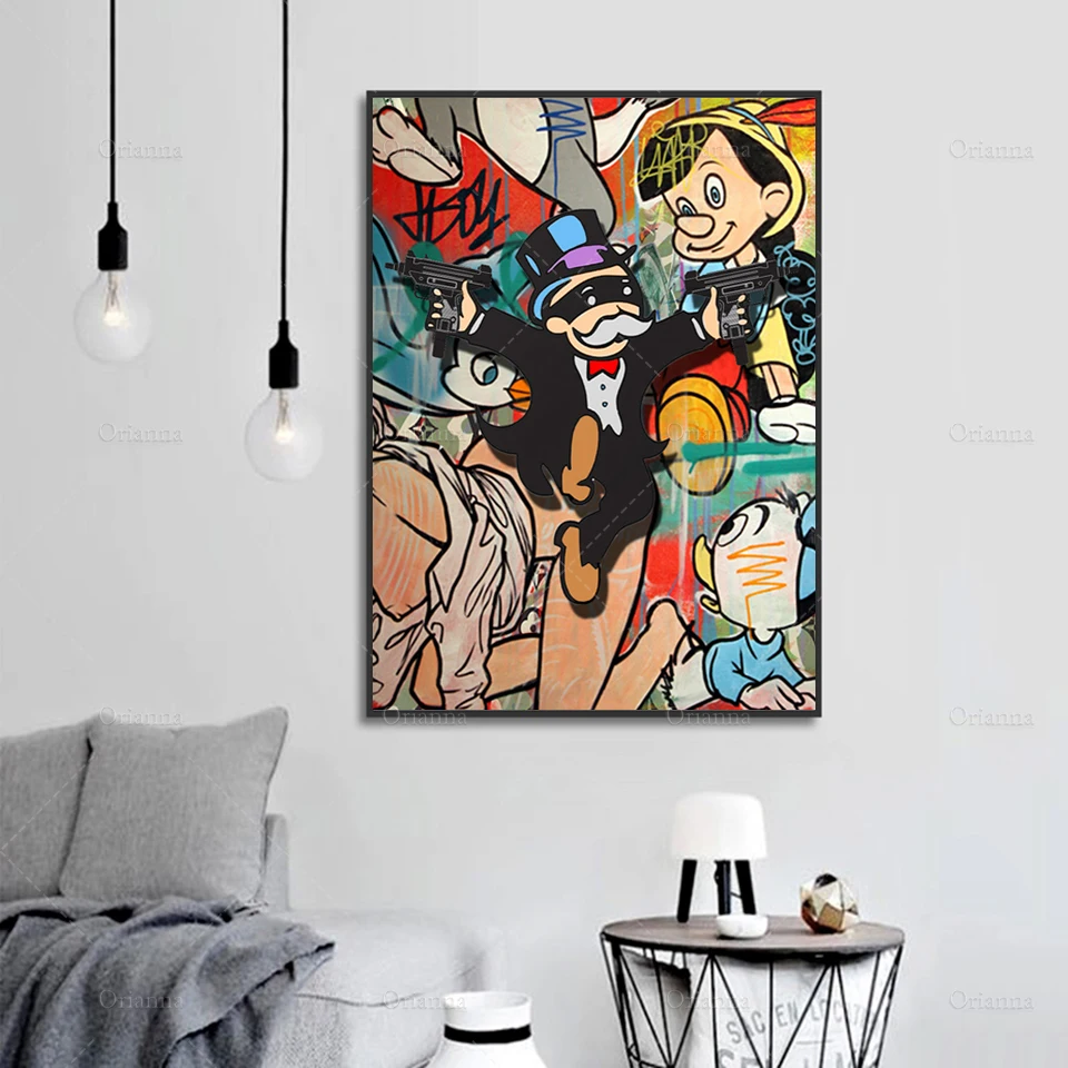 

Wall Art Modular Graffiti Canvas Pictures Alec Monopoly Home Decor Dollar Painting Prints Money Poster Living Room Cuadros Frame