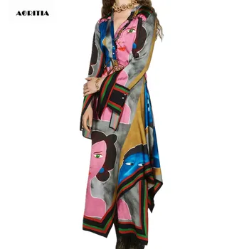 

2020 Spring Women Print BUttons Blouses Long Sleeve V-neck Irregular Long Shirts