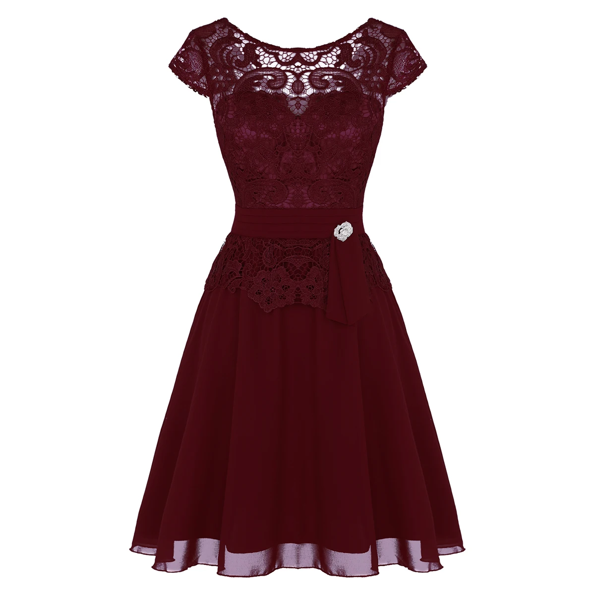 Burgundy Iiniim/Для женщин Femme платье принцессы Рубашка с короткими рукавами цветочное кружево накладка элегантное Шифоновое Платье Vestidos коктейльное ночные вечерние платья - Цвет: Burgundy