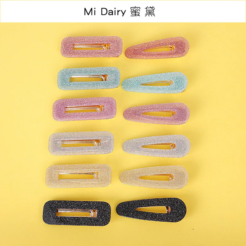 

glitter hair clips Women Girls Acrylic Square drop strip Barrettes Rectangle Hair Clips Tin Foil Sequins Hairpin