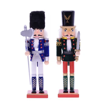 

MYBLUE 2Pcs/Set 30cm Vintage Wooden Soilder Nutcracker Sculpture Figurine Christmas Ornaments Home Room Decoration Accessories