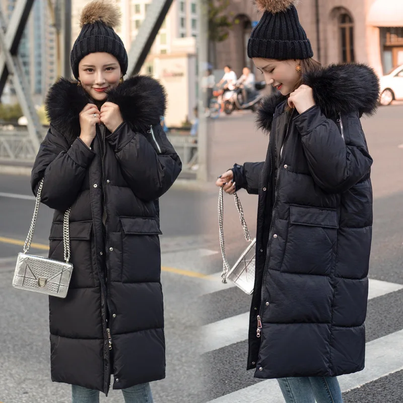 

2019 New Cap Thick Mid-length Cotton Coat Students Versatile Cotton-padded Clothes Mid-length Fashion Solid Color Winter Clothes