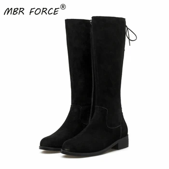 

MBR FORCE Fashion New Arrival cow suede back cross-tied women knee high Zipper Sexy Woman Shoes all-match boots Shoes Ladies