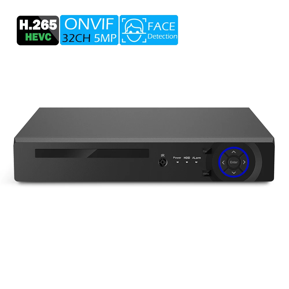 USAFEQLO металлический чехол 32CH детектор лица H.265 + NVR HDMI VGA 4K 5M CCTV для IP камеры ONVIF