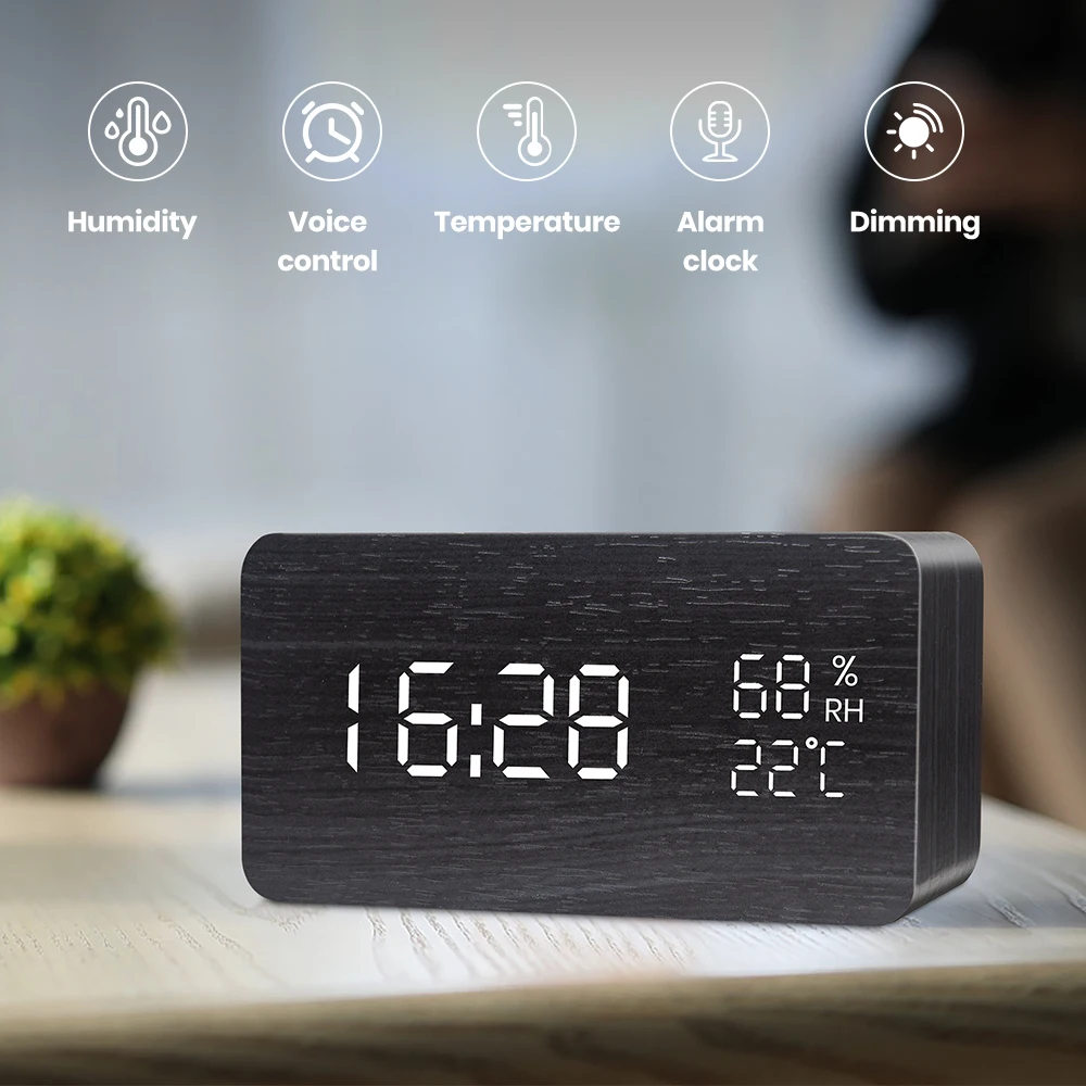 stykke silhuet ozon Home Digital Clock Wooden | Home Clock Temperature | Electronic Watch Home  - Alarm Clock - Aliexpress