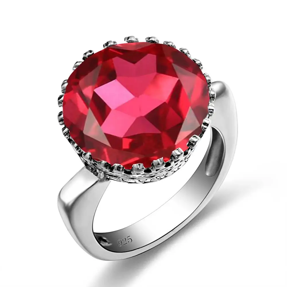 Szjinao Sterling Silver Ruby Rings Big Gemstone Rings For Women Round Shape Classic Engrave Handmade Female Jewelry Wedding Gift Szjinao Sterling Silver Ruby Rings Big Gemstone Rings For Women Round Shape Classic Engrave Handmade Female Jewelry Wedding Gift