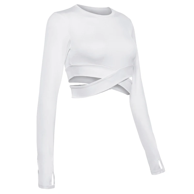 Women Long Sleeve Running Shirts Solid Sports Shirts Sexy Exposed Navel Yoga T-shirts Quick Dry Fitness Gym Crop Tops Sport Wear