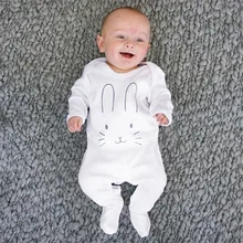 Одежда для новорожденных и маленьких девочек, комбинезон для мальчиков с длинными рукавами с изображением кролика принт с героями мультфильмов, комплект осенней одежды для новорожденных одежда комбинезон ромпер