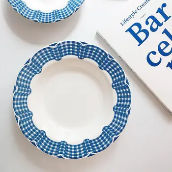

Retro Lace Blue Affordable Luxury Style Plate Ins Style Simple Ceramic Service Plate Deep Plate Breakfast Plate Dessert Plate