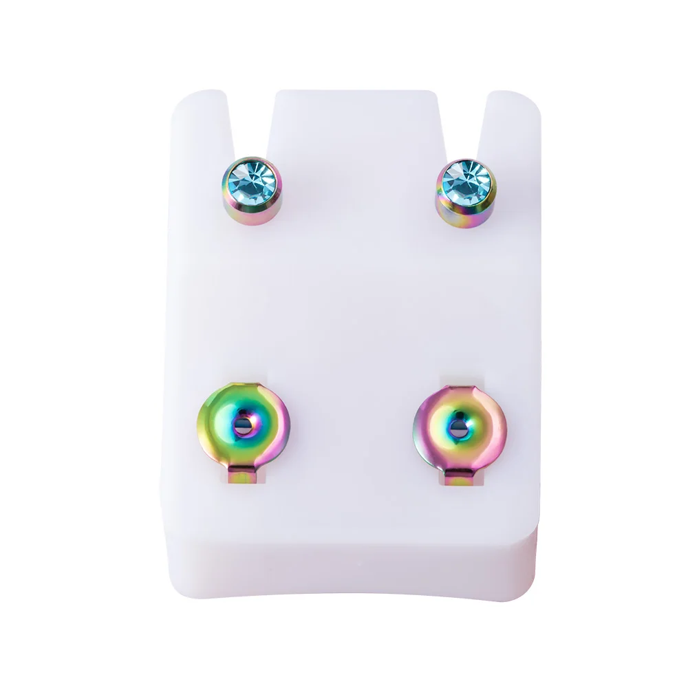 Black Rainbow Steel Birthstone CZ Ear Studs - Tragus Cartilage Piercing Jewelry (Set of 2)