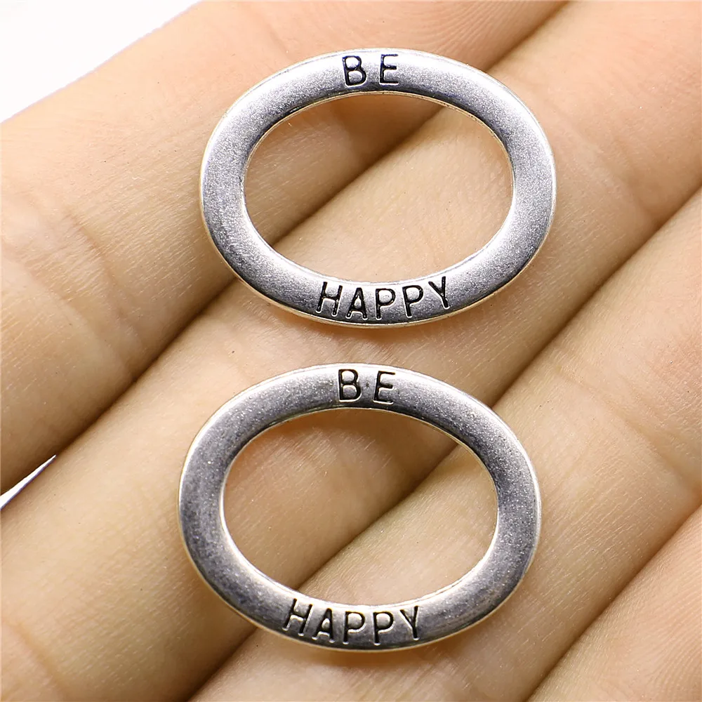10 шт./лот Be Happy Овальный соединитель круговые Подвески Подвеска «сделай сам» изготовление металлических украшений античное серебро Цвет 18x23 мм