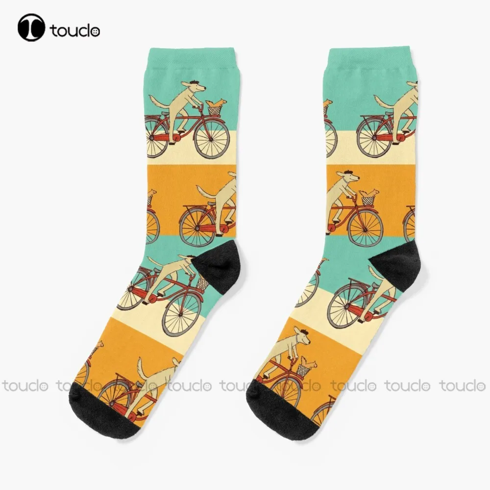 

New Dog And Squirrel Are Friends | Whimsical Animal Art | Dog Riding A Bicycle Socks Slipper Socks Popularity Gifts