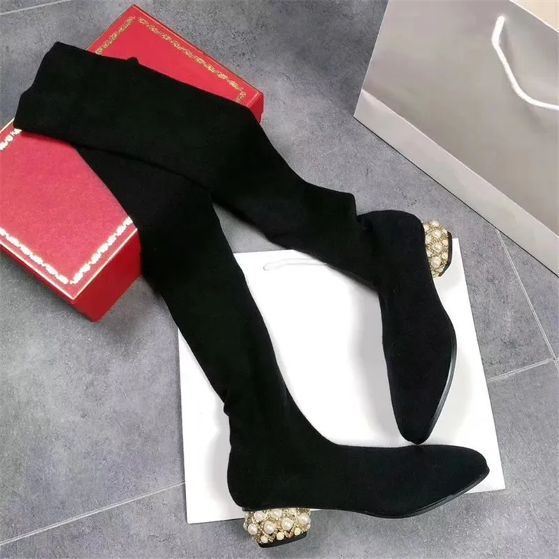 Сапоги до бедра; сапоги с высоким голенищем со стразами; chaussures femme; женская обувь на среднем каблуке; женские сапоги с квадратным носком; слипоны с жемчугом; scarpe donna