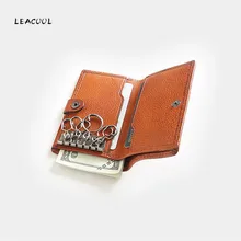 LEACOOL, натуральная кожа, для мужчин и женщин, держатель для ключей, органайзер, коровья кожа, Автомобильный ключ, сумка, бумажник ключница, многофункциональный чехол для ключей, сумка
